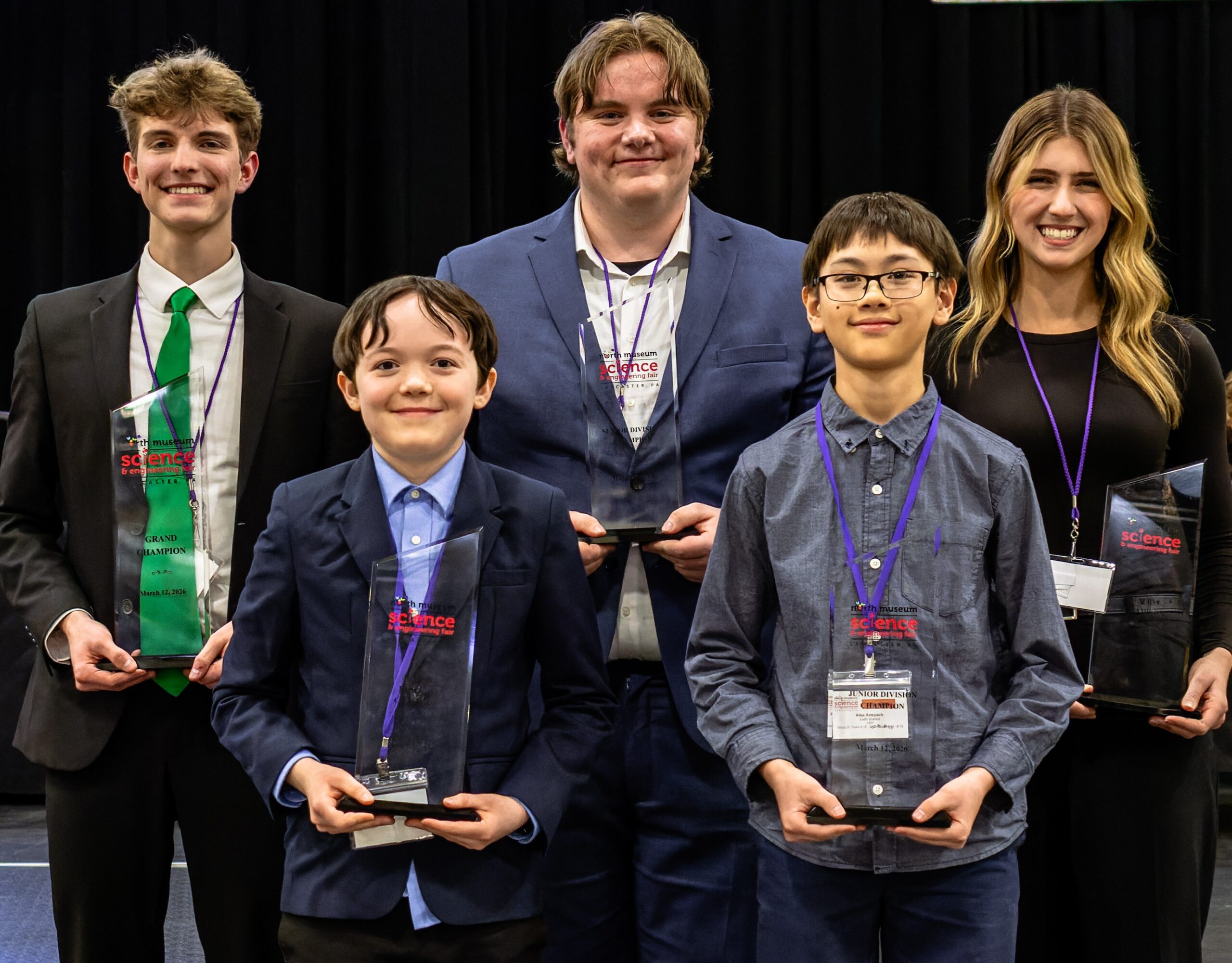 Benedikt Kienle holding his Senior Division Champion award with the other North Museum Science and Engineering Fair winners